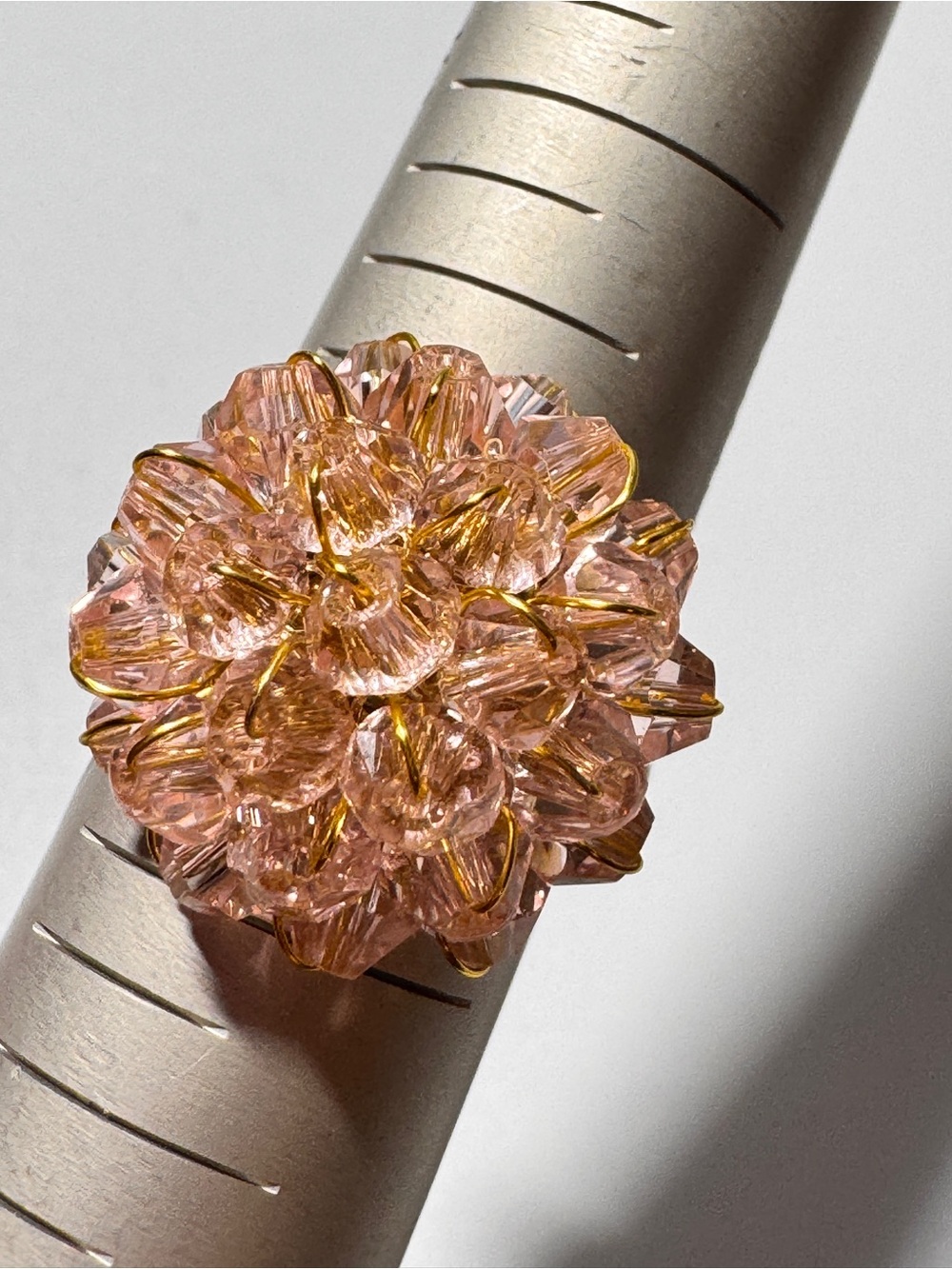 Pink Crystal Floral Statement Ring - Women Jewelry